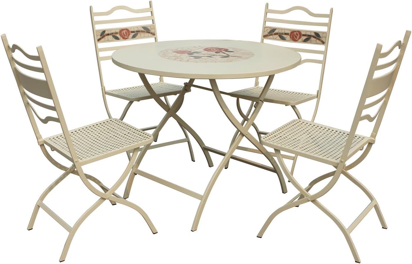 Leisuregrow Claremont 90cm Round Folding Dining Set White Metal Garden Furniture Set 4 Seater Dining Set Outdoor Patio Table And Chair Set Amazon Co Uk Kitchen Home