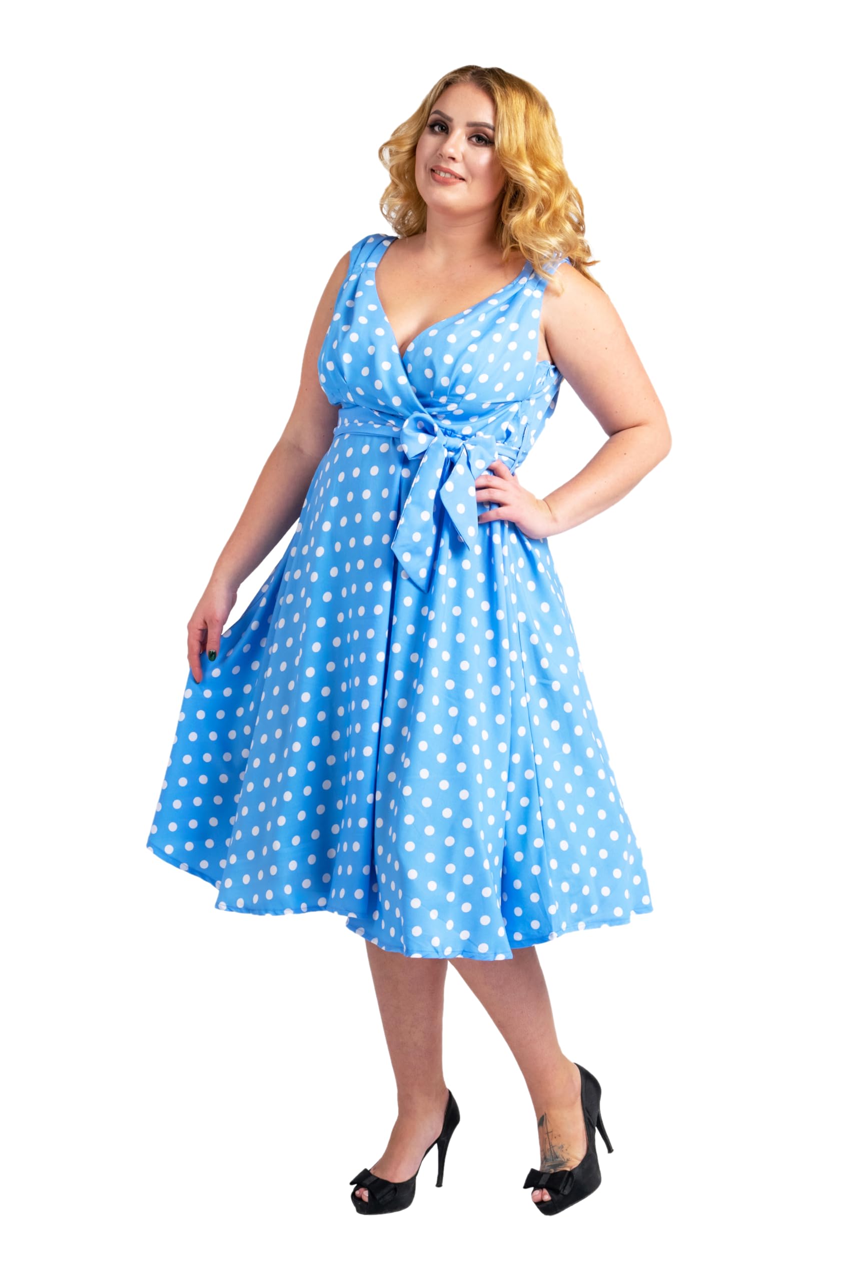 Miss Lavish London New Dress 40s 50s Style Swing Vintage Rockabilly Ladies Floral Bird Womens Party Dresses Plus Size , 22, Blue