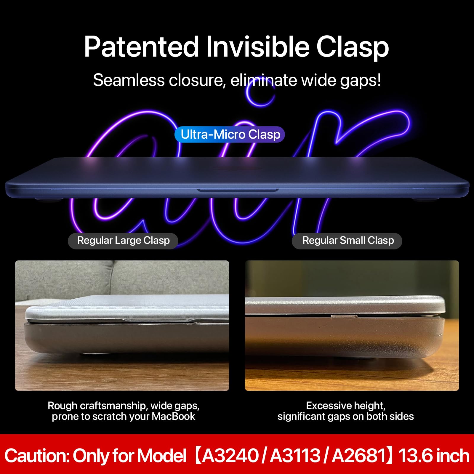 Soonjet Compatible for MacBook Air 13.6 inch Case M4 M3 M2 2025 2024-2022 Release Model A3240 A3113 A2681, Sturdy Protective Hard Shell Case Cover for MacBook Air M2 13 inch - Midnight Clear