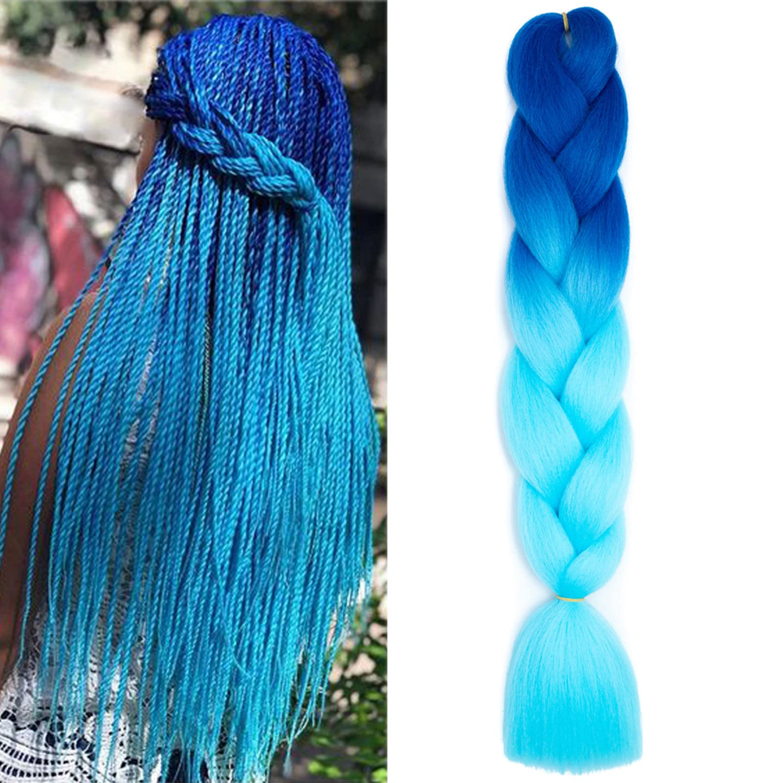 Braiding Hair Extensions Braiding Hair Fashion Synthetic Braid Hair Extensions for Women Braiding Coloured Hair for Braiding DIY Wigs Cosplay (Blue to Light Blue) — image 1