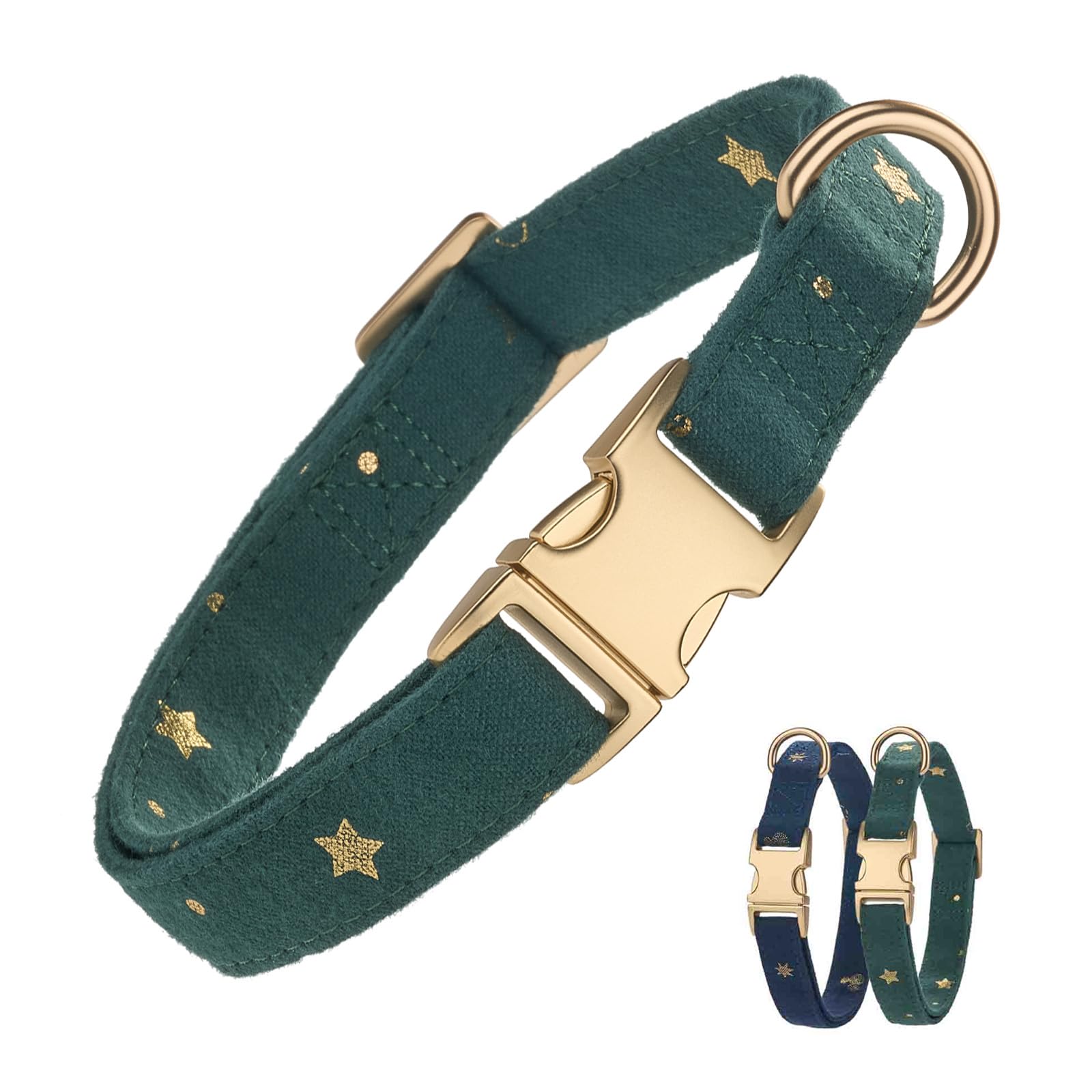 Petiry Starry Star Dog Collar with Metal Buckle,Adjustable Durable Cotton Collar For Wedding Dog Wear,For Medium Boy Dogs Neck 31-49cm,Green Star — image 1