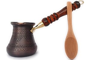DEDE Copper - PCZ Series (Small-6 fl.oz) Thickest Solid Copper Engraved/Stamped Turkish Greek Arabic Coffee Pot with Wooden H