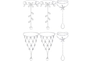 Hicarer 6 Pieces Foot Jewelry Barefoot Sandals for Women Rhinestone Anklets Bohemian Foot Chain for Beach Wedding Valentine's Day