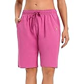 LUCKYCATCUS Women's Bermuda Shorts Jersey Shorts with Pockets Yoga Walking Athletic Long Shorts for Women Knee Length