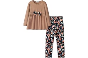 Yekaty Girls Clothing Set 2 Pcs Floral Soft Crewneck Long Sleeve Top+Leggings Loose Outfits With Bowknot