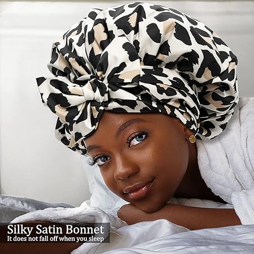 Satin Bonnet for Black Women,Extra Large Silk Bonnet for Curly