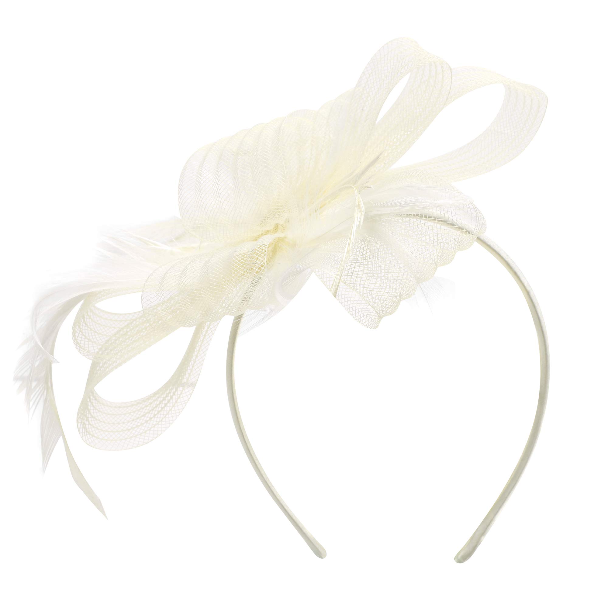 Ladies Retro Elegant Flower Hair Fascinator Hat Feather Mesh Net Veil Wedding Hats Vintage Hair Accessories Women Headwear with Headband and Clip for Cocktail Tea Party