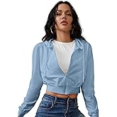 Women's Zip Up Hoodies Cropped Cardigan Jacket Drawstring Hooded Sweatshirts Casual Long Sleeve Top…