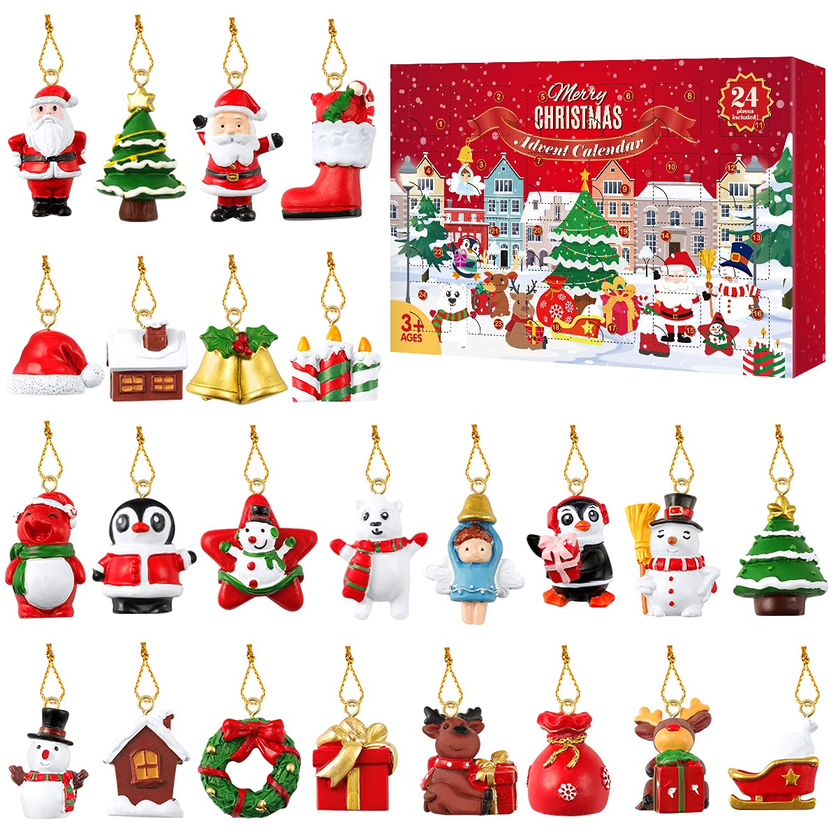 NUOBESTY 24Pcs Christmas Hanging Ornaments Unique Advent Calendar Colorful Charming 24 Hanging Ornaments Party Decorations Hanging Pendants for Banquet Christmas Holiday