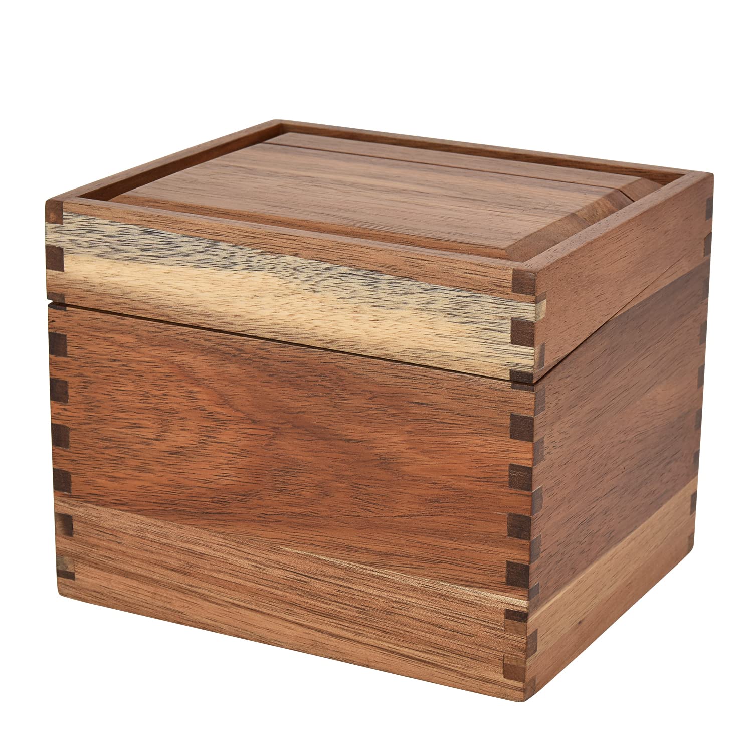 Three Oaks Vintage Acacia Wood Farmhouse Retro Rustic Recipe Box with Divider Tabs Recipe Holder