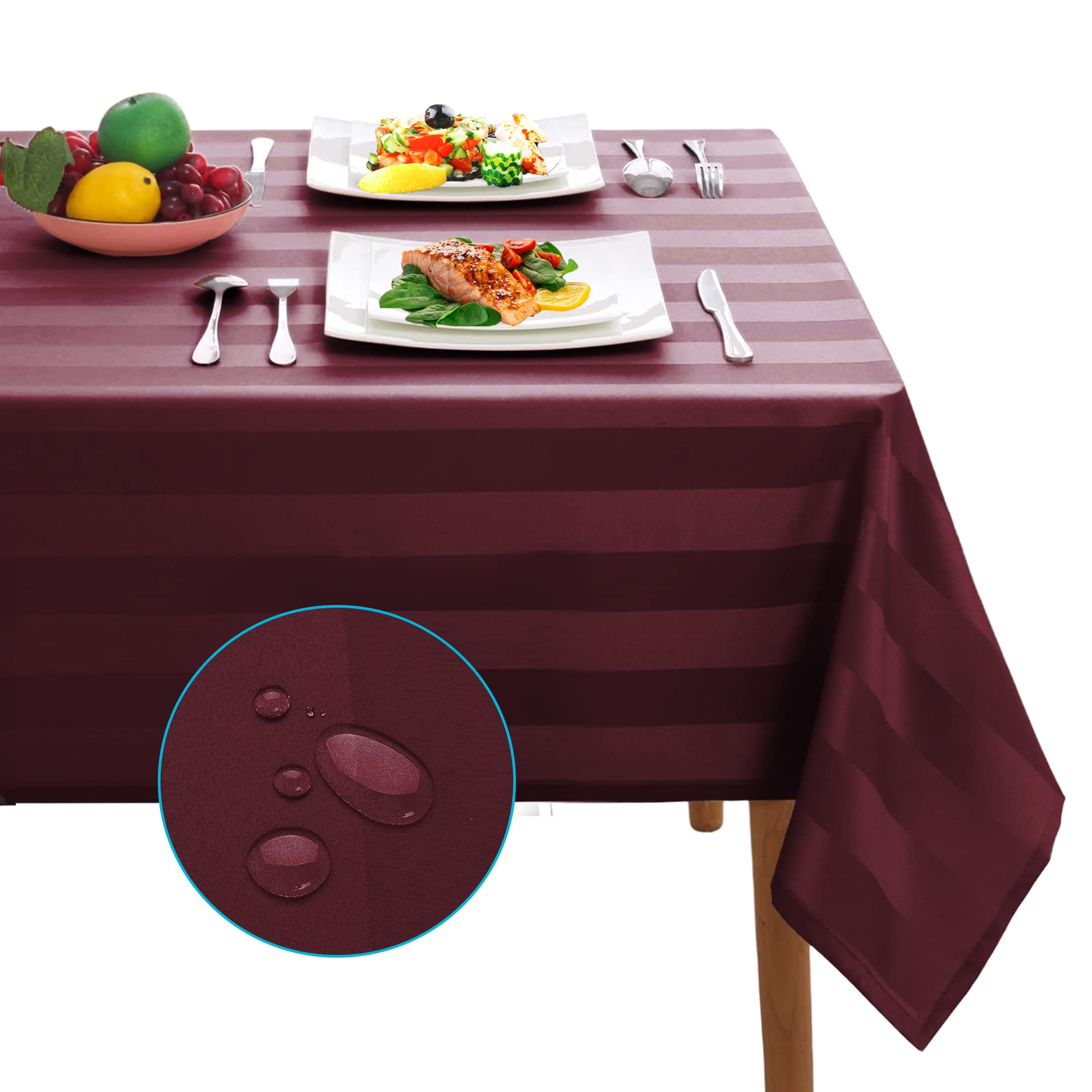 Adalex Global TableCover Waterproof Spillproof Striped Square Rectangle Tablecloth Table Cover Table Cloth (Wine, 137 x 274 cm (Rectangular))
