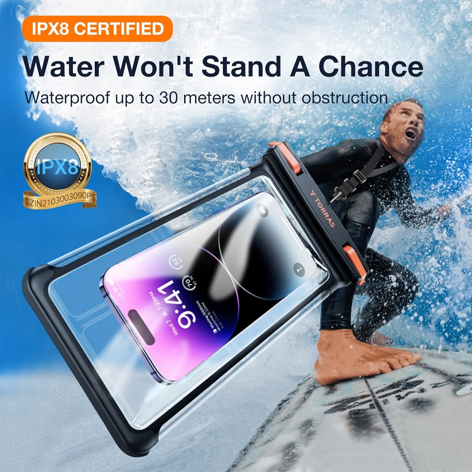 TORRAS Icecube IPX8 Waterproof Phone Pouch, Underwater Screen Touchable, Waterproof Phone Case for Snorkeling, Adjustable Lanyard, Vacation Essentials for iPhone 15 Pro Max/14/13 Samsung, Black 6.9''