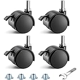 ANDUTEES Stem Casters, 1.5 Inch Furniture Casters Set of 4, Threaded Stem Diameter 5/16" Plastic Locking Caster Wheels, Black Swivel Small Castors with T-Nuts, for Table, Cabinet, Storage Rack