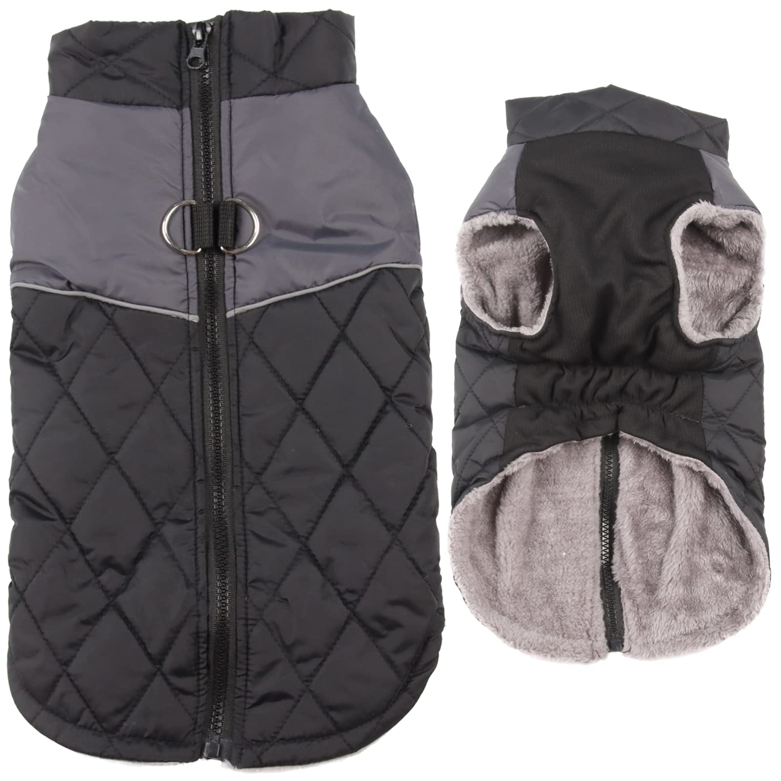 JoyDaog Warm Fleece Dog Coats for Small Dogs,D-Rings Waterproof Puppy Jacket for Cold Winter,Black XS