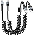 CHAFON USB C Charger Cable Fast Charging, Coiled USB A to USB C Cable for Car, Retractable Type C Charger Cord Compatible with iPhone 15/15Plus/15Pro/15Pro Max, Galaxy S23 S20, Note 10 9 8-3FT/2PACK