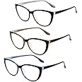 CRGATV 3 Pack Reading Glasses Blue Light Blocking Stylish Cat Eye Computer Readers Anti Eyestrain & Glare for Women
