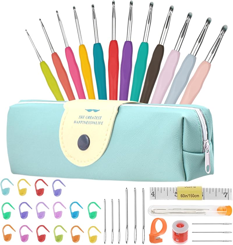 YINVA 41Pcs Crochet Hooks Set with Case Aluminum Ergonomic Soft Grip 2.0-8.0mm