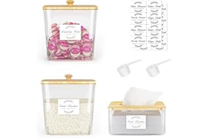 Vincona Laundry Room Organization and Storage, Laundry Pods Container and Dryer Sheet Holder with Bamboo Lids and Labels, Laundry Organizer with Scoops for Booster Beads, Powder, Pods, 2+1 Pack