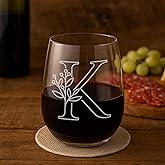 On The Rox Drinks Monogrammed Gifts For Women and Men - Letter A-Z Initial Engraved Monogram Stemless Wine Glass - 17 Oz Personalized Wine Gifts For Women and Men (K)