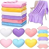 Fanfanwin 18 Pcs Kids Sleepover Party Supplies Set for Girls Fleece Soft Blankets Fluffy Heart Throw Pillow Plush Sleep Eye Mask for Spa Camping Birthday Favors(Light Color)