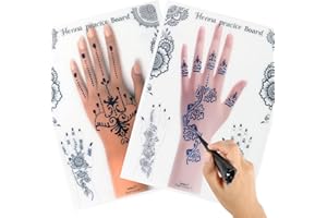 TORBERS Reusable Henna Tattoo Practice Boards 2 Pack Henna Hand Practice Templates for Homemade Henna, Mehendi Heena Beginner, Aritist for Mehendi Art, 2 skin tones