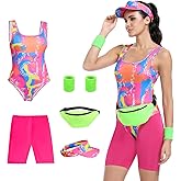 80s Women’s Workout Costume,Adult 80s Outfit, Swimwear Suit for Halloween Cosplay, Couples Costume Set