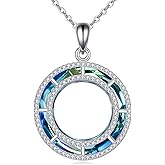 AOBOCO Circle Crystal Necklace for Women 925 Sterling Silver Anniversary Day Gifts for Her Blue Jewelry Mothers Day Christmas Birthday Gifts
