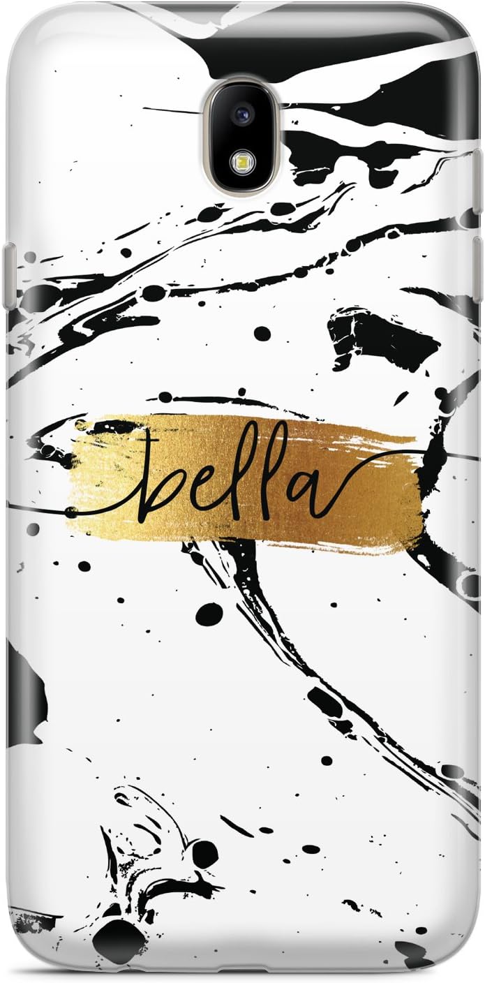 Dyefor PERSONALISED WHITE & GOLD SWIRL MARBLE MOBILE PHONE CASE FOR SAMSUNG J7 2017