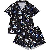 FUVYKOL Women's 2 Piece Evil Eyes Print Pajama Sets Sleepwear Short Sleeve Nightwear Soft Pjs Lounge Sets