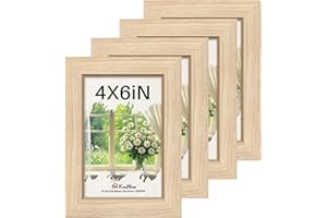 KissNow 4x6 Picture Frame 4 Pack, Natural Oak Wood Gallery Photo Frame, Wall Hanging or Tabletop Display