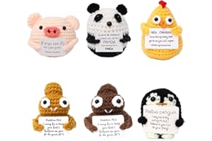 TOPTHY 6 Positive Crochet Animals, Handmade Emotional Support Crochet, Positive Poo Panda Penguin Pig Chicken Knitted Doll Ornaments for Motivational Gift
