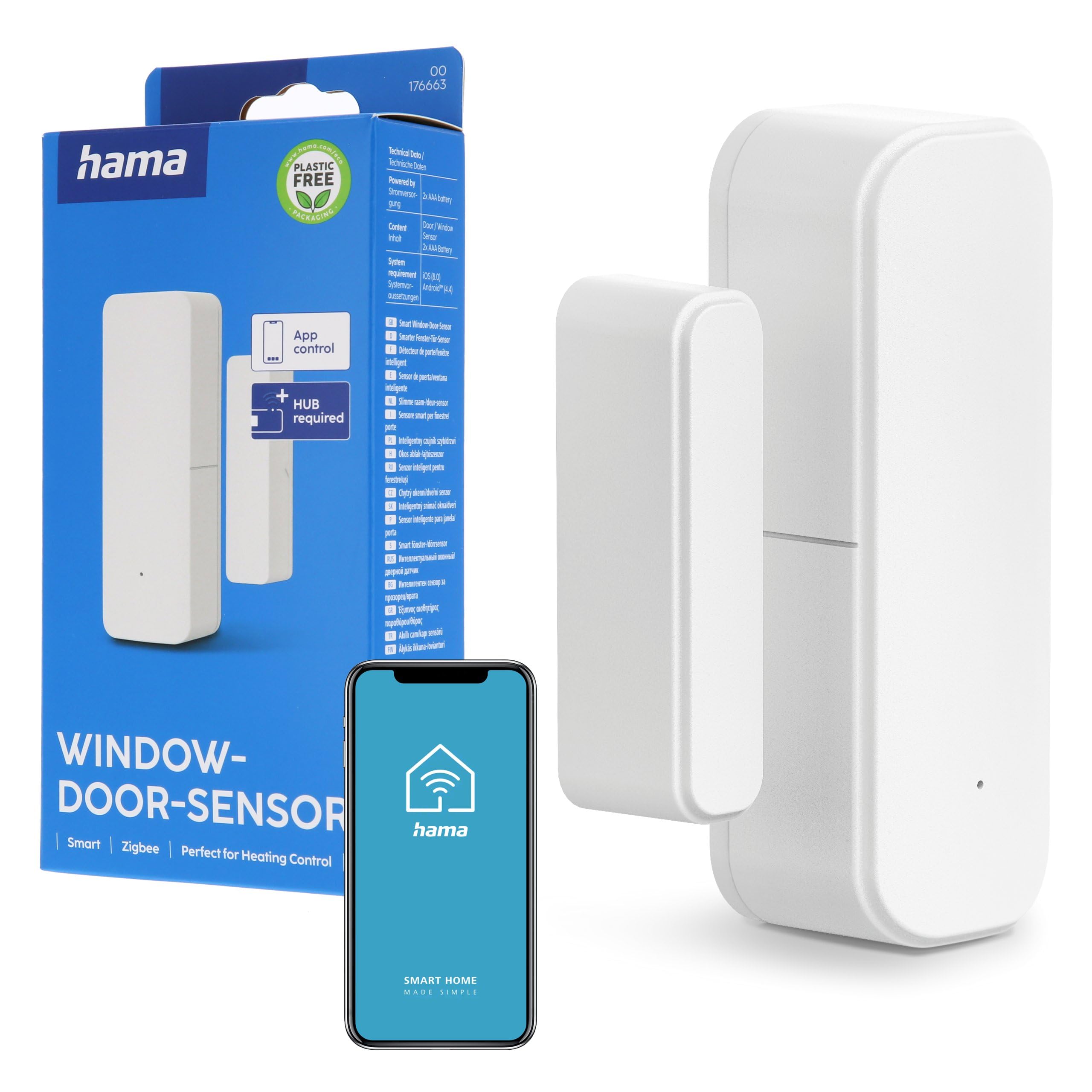 Hama Door Window Sensor Zigbee (Smart Magnetic Contact for Heating Thermostat, Security System, Surveillance - Works with Alexa, Google Assistant, Siri)