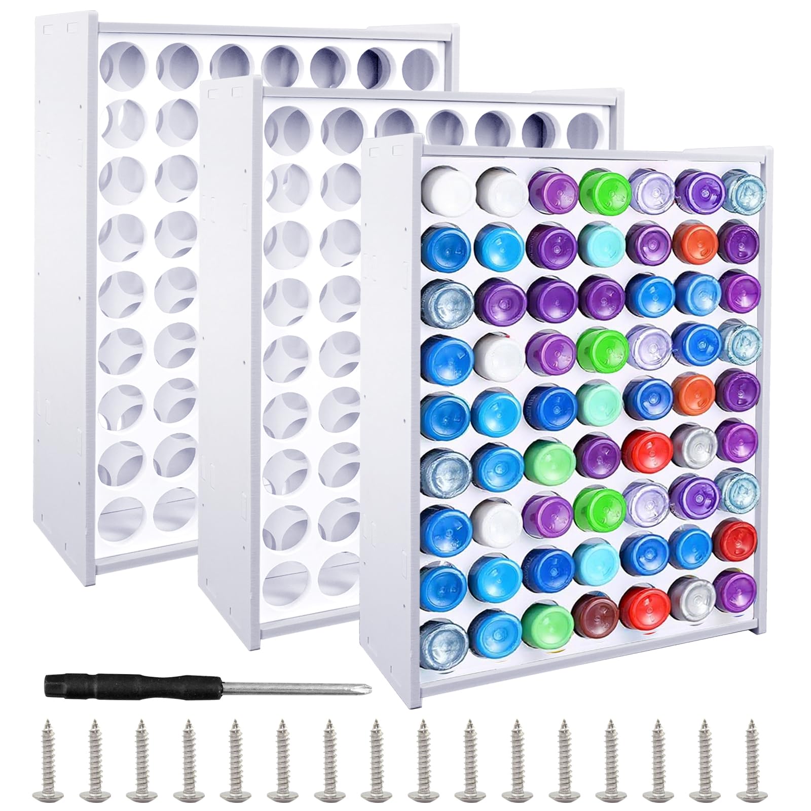Photo 1 of CONEHOY 3 Pcs 63 Holes Craft Paint Storage Organizer 2 oz White Wall Mounted Paint Storage Bottle Vertical Rack Stand for Art Supplies