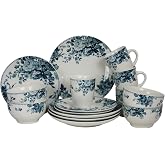 Elama Traditional Blue Rose 16 Piece Service for 4 Stoneware Dinnerware Set