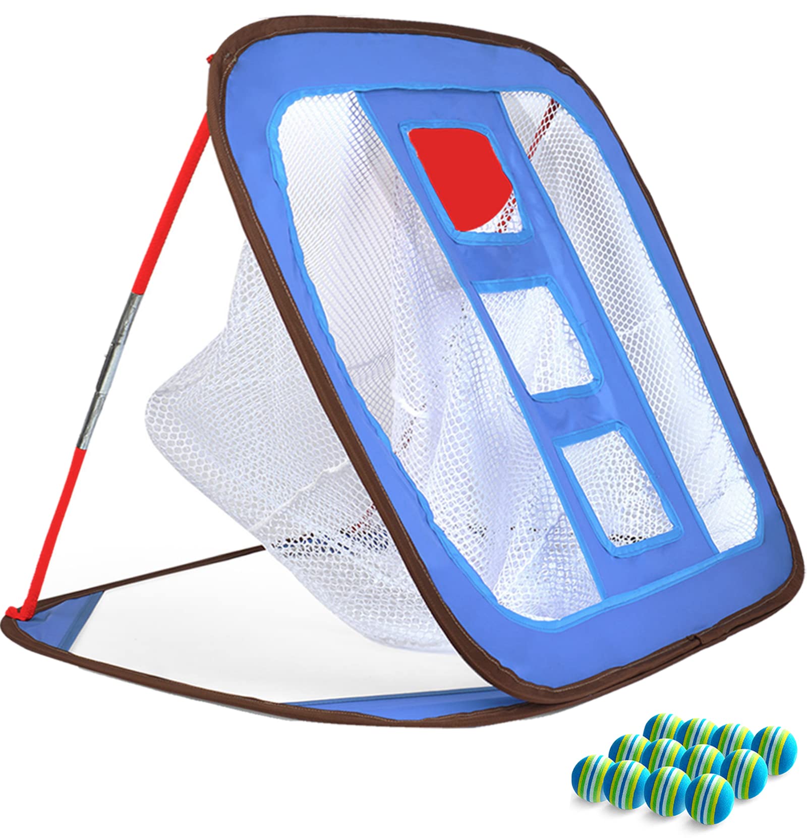 Kapler Golf Net Chipping Practice - 3 Target Accuracy Training Aids with Ground Nails for Garden Backyard Indoor Pop Up Portable 28x26x22 Inch (Blue)