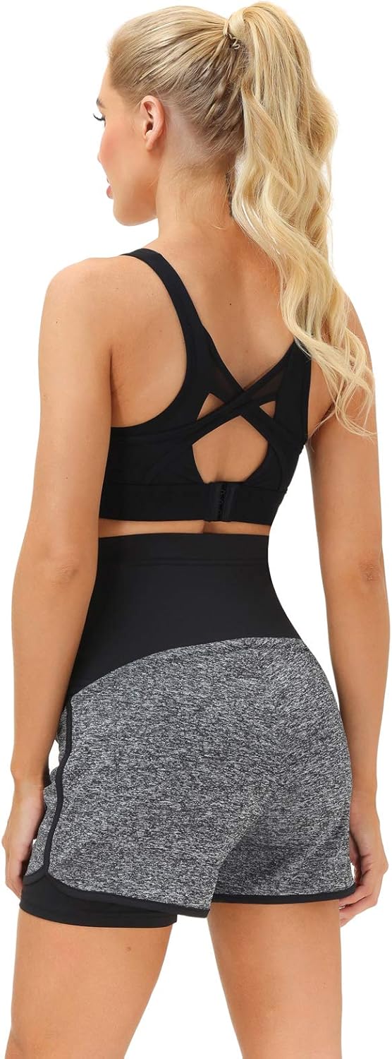 Maacie Maternity Shorts Full Panel Workout Shorts Double Layer Drawstring Waist at  Women’s Clothing store