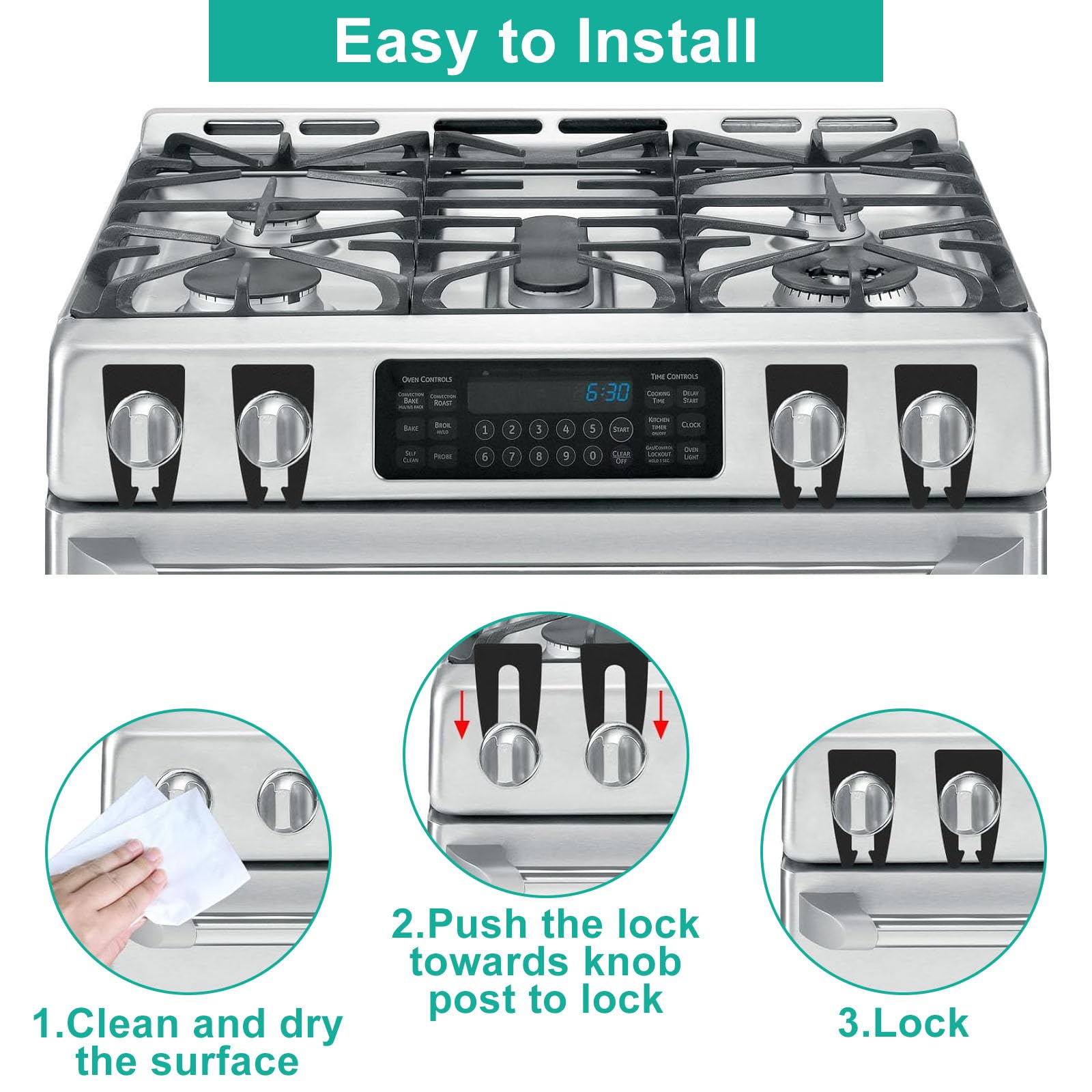 5pcs Gas Stove Knob Locks, Oven Lock Child Safety Gas Stove Knob Covers, Baby Proof Stove Knob Covers Lock Gas Stove Child Safety Knob Locks Childproof Baby Proofing Oven Safety Lock No Tools (Black)