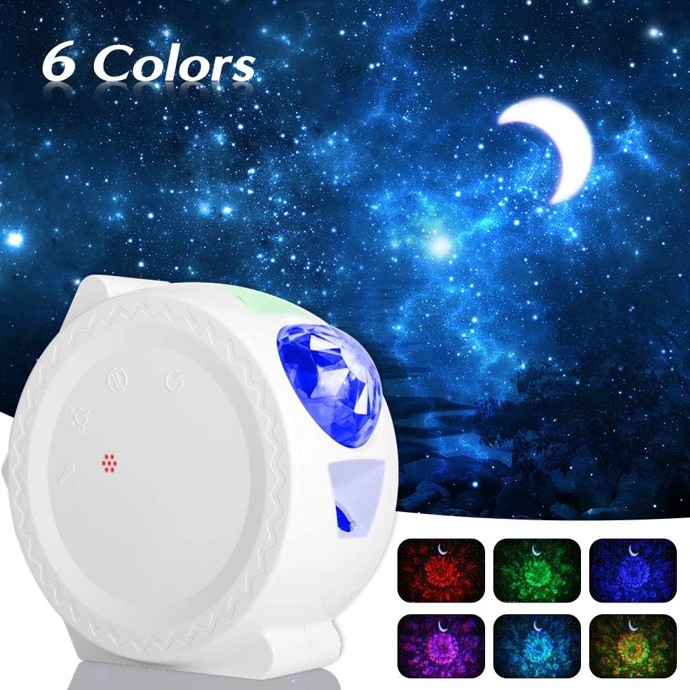 LED Sky Night Light Color Changing Water Wave Projector Starry Lamp with Moon & Star for Relaxing, Kid's Bedroom Ceiling, Party, Birthday Gift