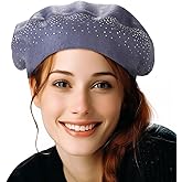 Winter Warm Rhinestone Beret Hats for Women 2 Layers Wool French Knit Cap Lady