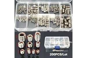 M3 M4 M5 M6 M8 200Pcs Allen Head Socket Hex Grub Screw Set Assortment Kit with Internal Hex Drive and Cup Point with Box, 304
