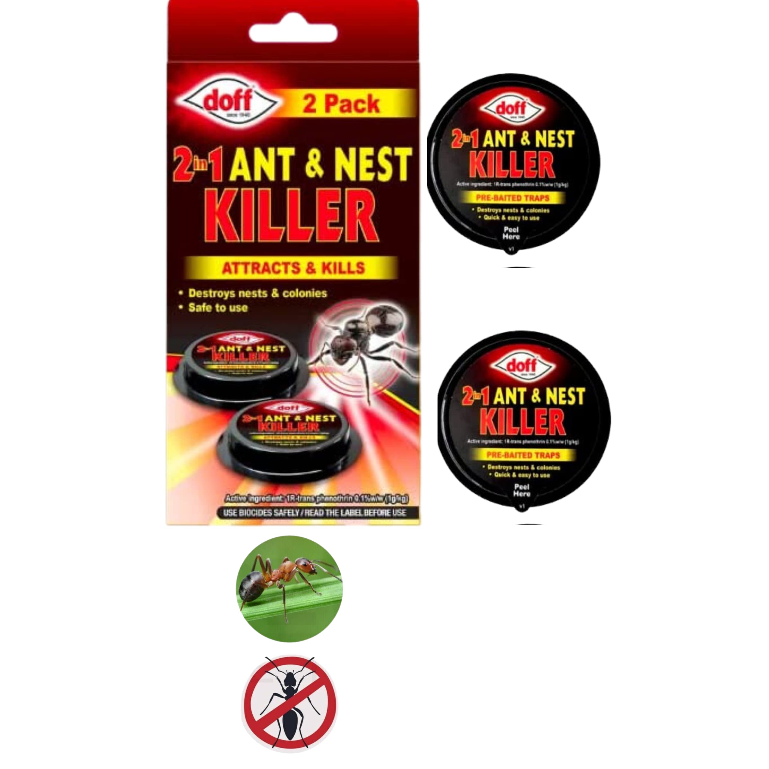 Doff 2in1 Ant & Nest Pre-Baited Traps Station (Twin Pack) | Quick and Long-Term Ant Control Solution | Destroys Ants & Nests | Ant Bait Stations | Ant Killer Indoor | 2 Baits Station