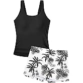 Tomolant Girls Swimsuit Two Piece Girls Tankini Swimsuit with Tropical Printed Shorts Adjustable Bathing Suit Swimwear 7-18T