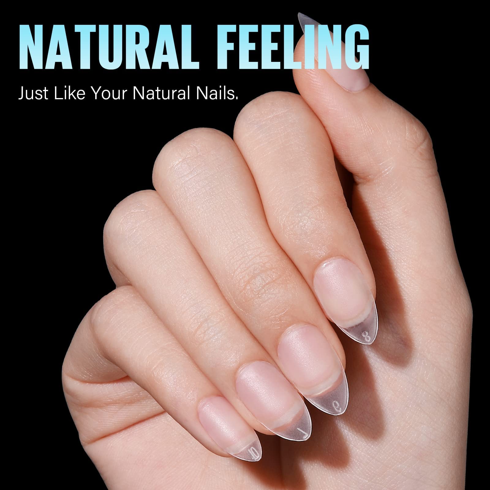 TOMICCA Short Almond Nail Tips - 450Pcs Acrylic Nail Tips Kit, 15 Sizes Pre Buffed Almond False Tips, Full Cover Double-sided Matte Nails for Nail Art Extension Press on Nails - Image 5