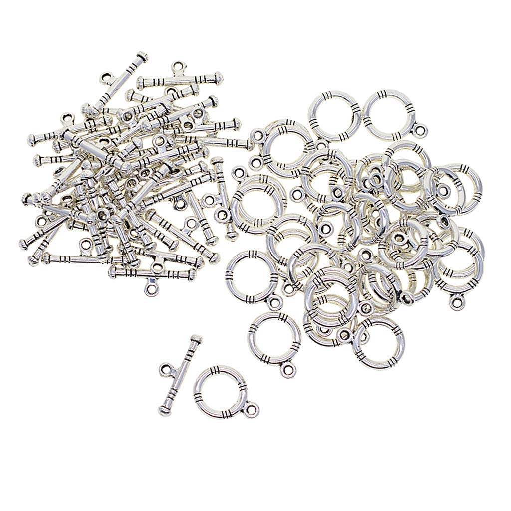 50 Pcs Polished Silver Quality Round Toggle Clasps, Golden Quality Round Toggle Clasps, Toggle Clasps, Tibetan Silver Round, Toggles Jewellery Making Clasp Necklace Jewelry Catch DIY Findings Beads