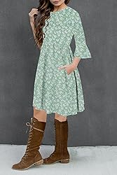 HOSIKA Girls Bohe Floral Dress Empire Waist Ruffle