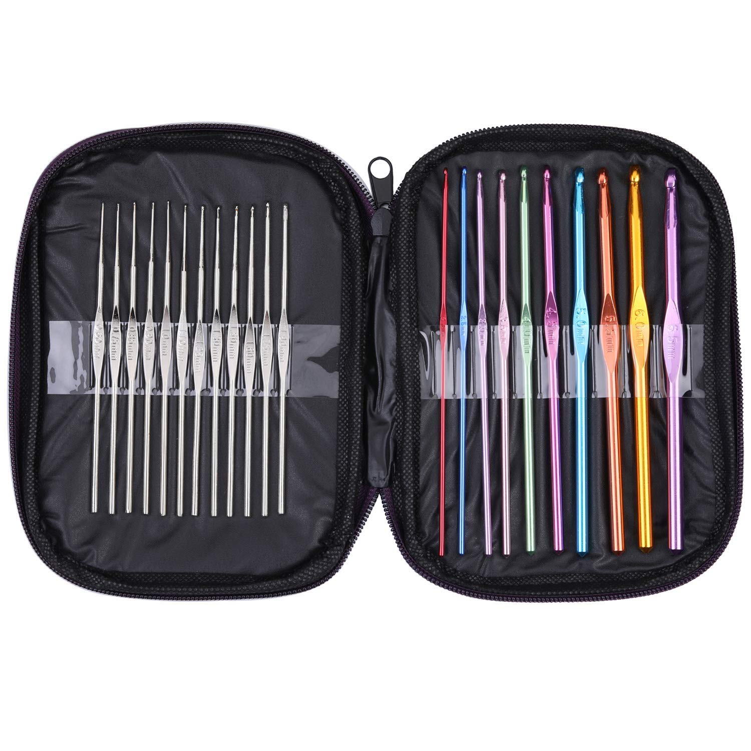 Shatchi Set of 22 Aluminium and Steel Crochet Set with Organiser Case Hooks Needles Yarn Weave Knit Craft Set Weaving Knitting Tool Hobby