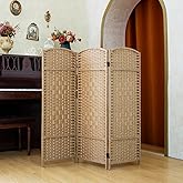 Pawlabay Compact 3 Panel Short Room Divider, 47.2 Inch Tall Double-Sided Rattan Folding Privacy Screen for Home &amp; Office,Light Brown