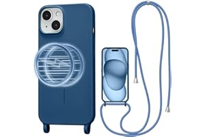 UCASONG Magnetic Crossbody Case for iPhone 13/14 6.1", Liquid Silicone Case with Adjustable Shoulder Neck Lanyard Strap,[Comp
