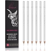 GETHPEN White Charcoal Pencils Set, Sketch High-light Pencils, 6 Pieces | White Charcoal Sketch Pencils, White Chalk Pencils for Drawing, Sketching, Shading, Blending, Beginners &amp; Artists