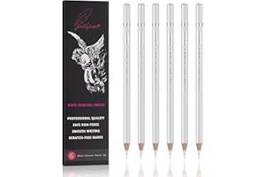GETHPEN Professional White Charcoal Pencils Set - 6 Pieces Sketch Highlight White Pencils for Drawing, Sketching, Shading, Blending - Beginners & Artists